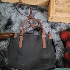Elegant Black and Brown Leather Handbag